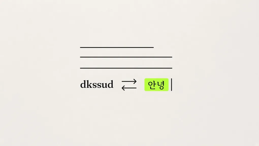 영문 자판으로 잘못 친 dkssud가 안녕으로 바뀌는 그림